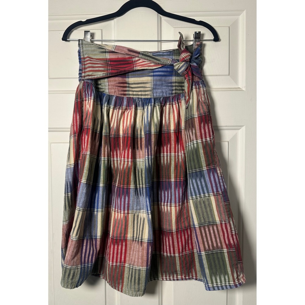 Santa‎ Cruz San Francisco Vintage Ikat Plaid High Waisted Tie Skirt Multicolor L